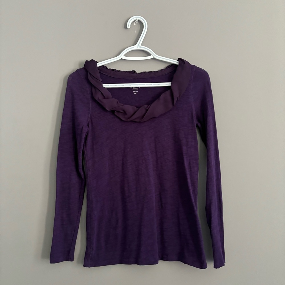 Ann Taylor Loft Size XS Petite Purple Cotton Long Sleeve Blouse